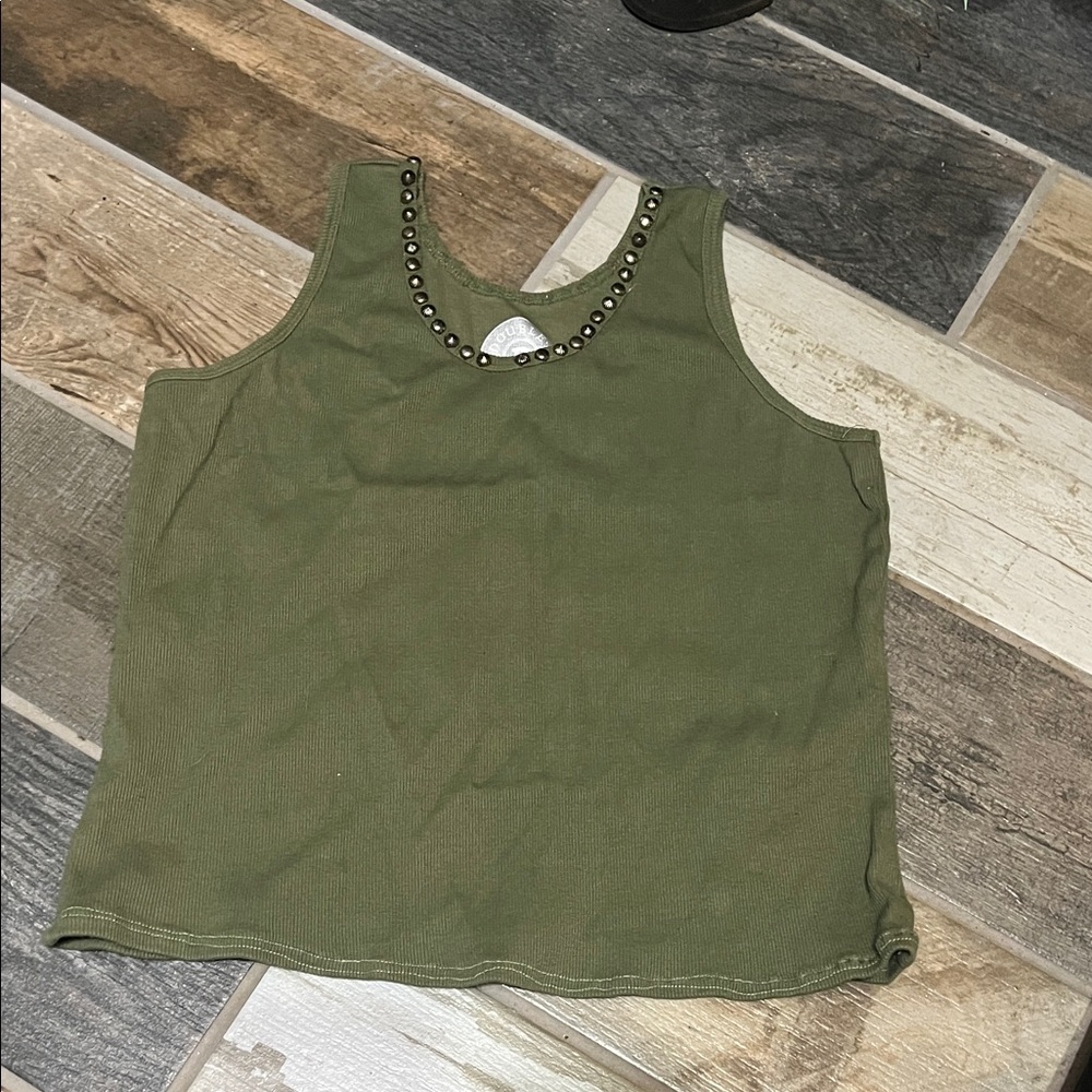 Double D Ranch dark green Embellished Tank Top